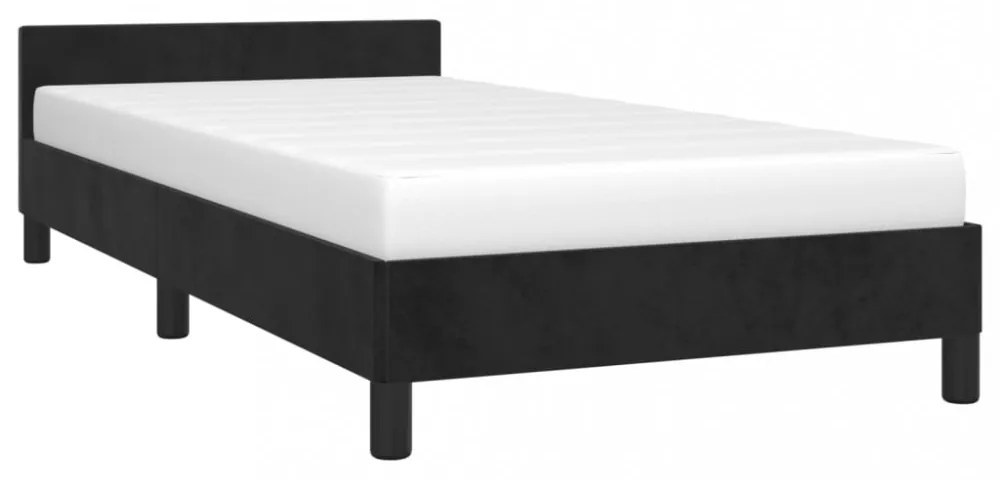 fekete bársony ágykeret fejtámlával matrac nélkül 90x200 cm