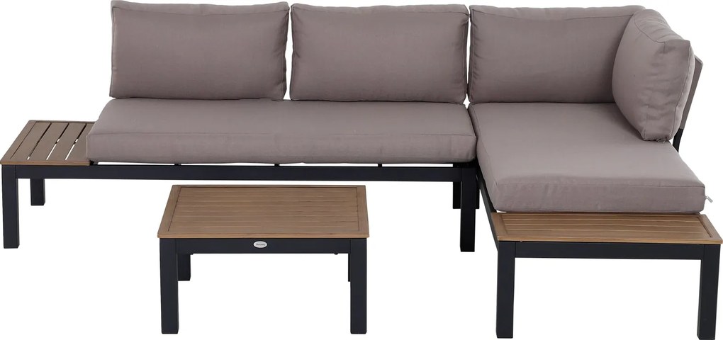 Outsunny 3 részes Kültéri Bútor Készlet Kávézó Asztallal, Párnával Ellátott Kanapé, Alumínium, 164 x 74 x 69 cm | Aosom