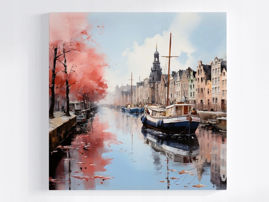 Poszter Város Hollandia Bérházak Csatorna Hajók Kilátás 80x80