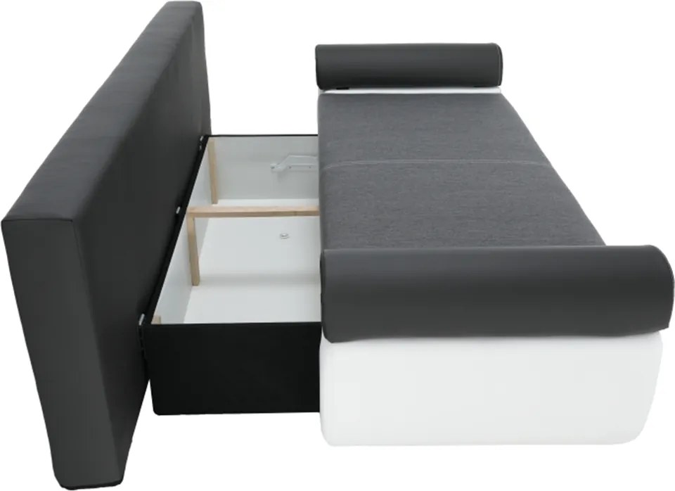 Kanapé, textilbőr fehér+szürke/szürke szövet, KARDYN