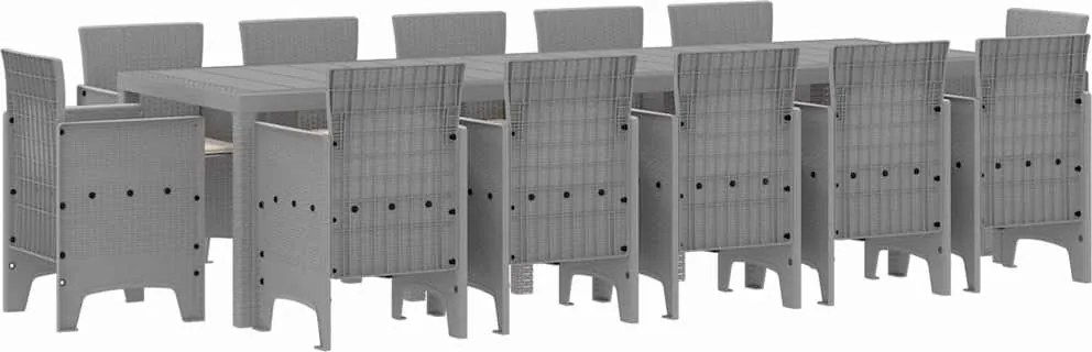 vidaXL Kert étkező szett párnával 13 pcs Világosszürke Poli rattan