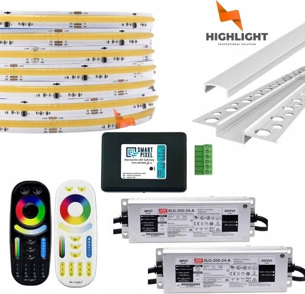 30m Homlokzati Led szalag szett Digitális Cob Cct 11W 24V IP65+Profil Ezüst