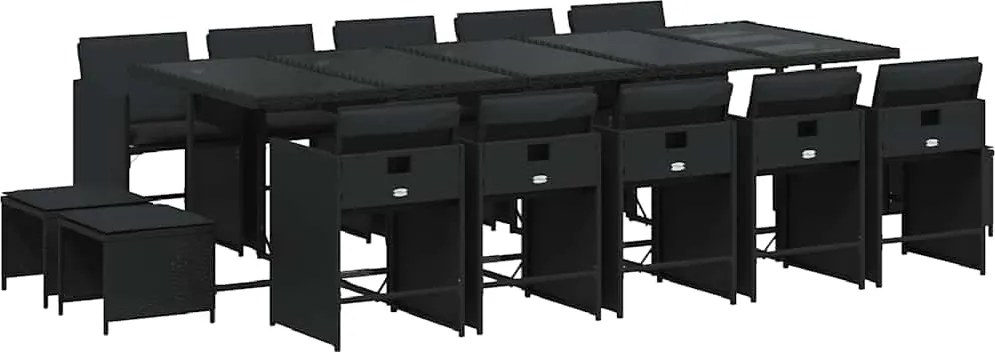 vidaXL 15 részes fekete polyrattan kerti étkezőgarnitúra párnákkal