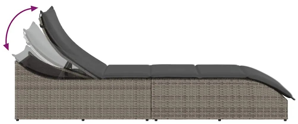 összecsukható napozóágy párnával és tárolóval szürke polyrattan