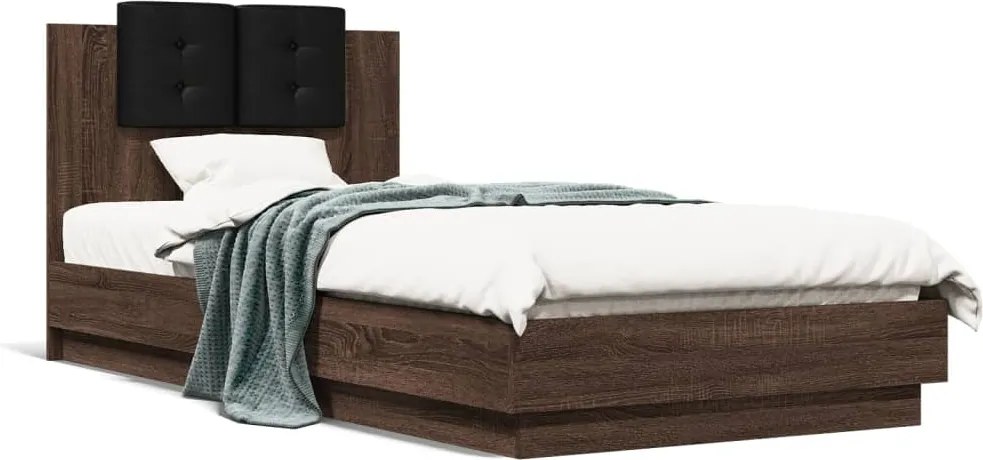 vidaXL barna tölgyszínű szerelt fa ágykeret fejtámlával 100 x 200 cm