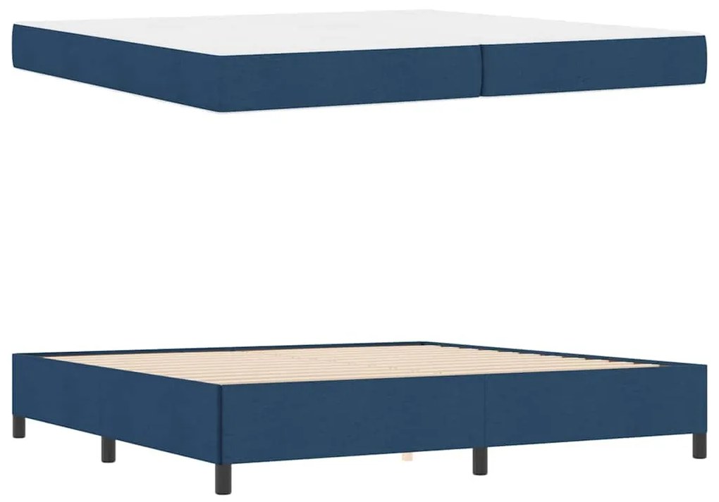 Boxrugós ágy Kék és Fekete 200 x 200 cm Textil és mérnöki fa