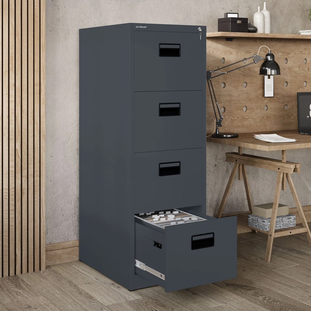 Fém irattartó szekrény, 4 fiókos SARA V4, 460 x 1320 x 620 mm, antracit