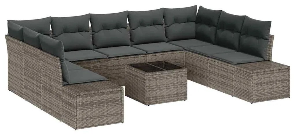Kerti Kanapé Szett 10 pcs Szürke 289 x 209 x 85 cm Poli rattan