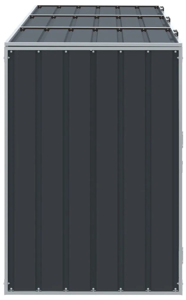 antracit acél kerekes szemetes tároló 3 szemeteskukához 216 x 81 x 115cm