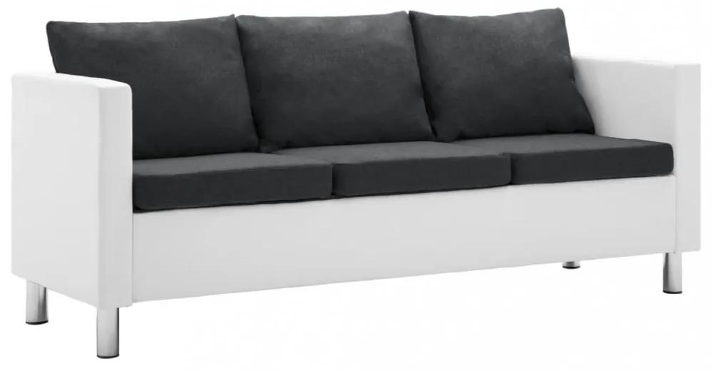 Háromszemélyes fehér-sötétszürke műbőr kanapé