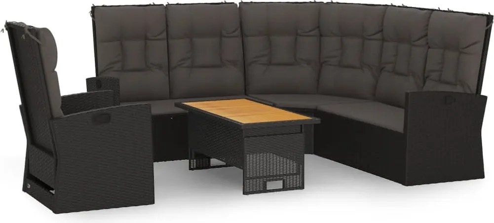 vidaXL 3 részes fekete polyrattan kerti ülőgarnitúra párnákkal