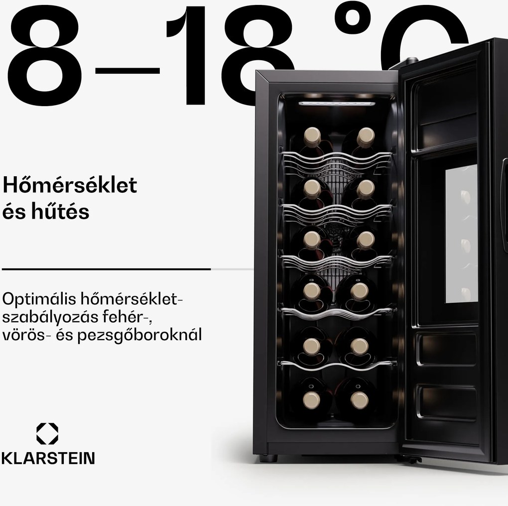 Klarstein Silent Vino 12 Uno Slim Borhűtő, 31 l / 12 palack 8-18 °C Érintős
