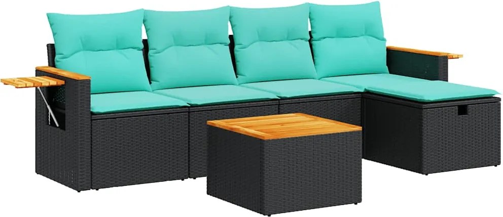 vidaXL 6 részes fekete polyrattan kerti ülőgarnitúra párnákkal