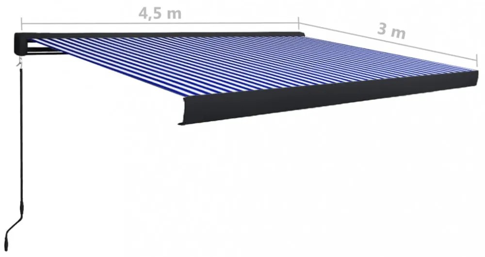 kék és fehér manuális kazettás napellenző 450 x 300 cm