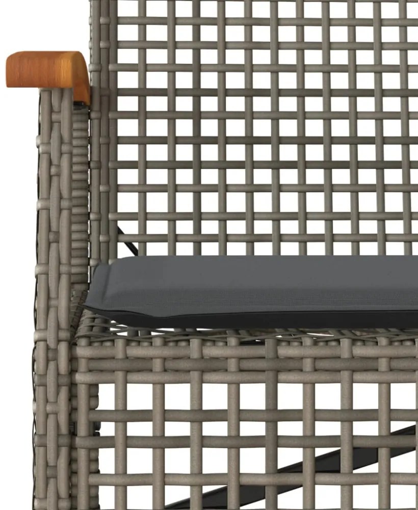 szürke polyrattan és akácfa kerti pad párnával
