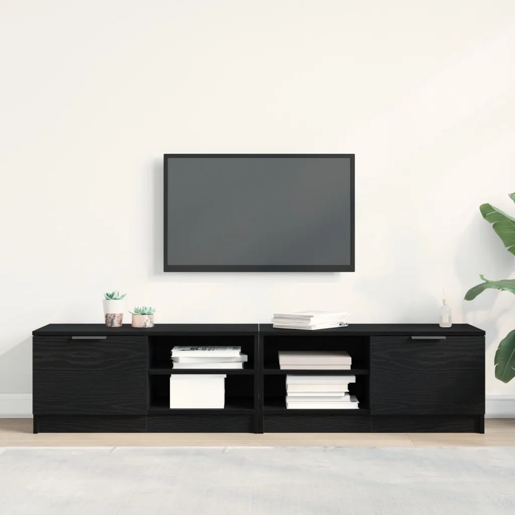 TV Szekrény 2 db Fekete Tölgy 80x35x36,5 cm Feltárt Fa