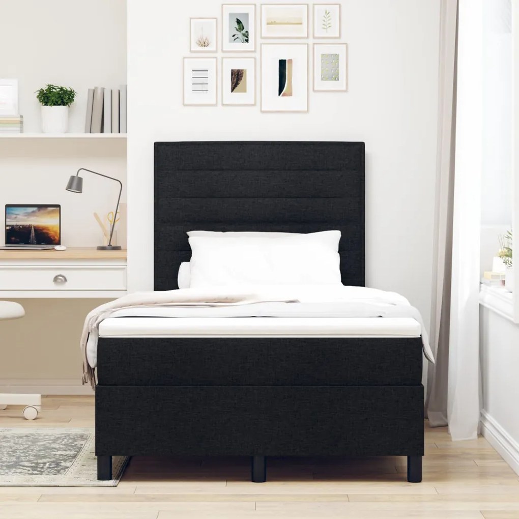 Box Spring Ágy Matraccal Fekete Kis Kétszemélyes Szövet