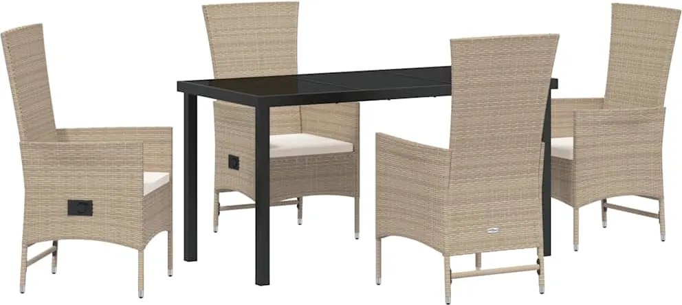 vidaXL Kert étkező szett párnával 5 pcs Bézs polirattan
