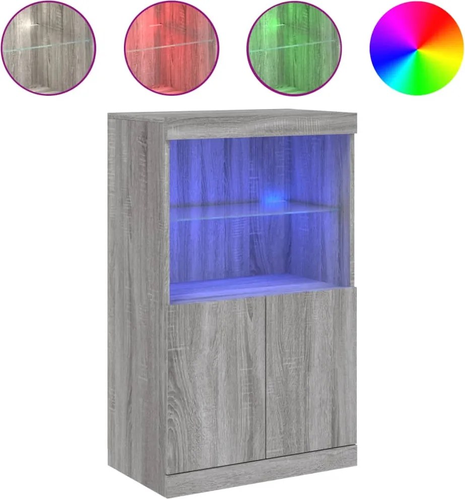 vidaXL szürke sonoma színű tálalószekrény LED-ekkel 60,5 x 37 x 100 cm