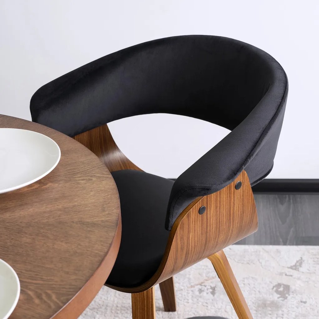 Ohio 2 szék fekete színben, bársony kárpittal, hajlított rétegelt lemez vázzal