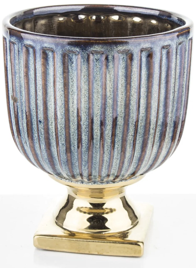 Porto design magasfényű világoskék-tengerészkék kerámia virágtartó kaspó szett 15,5x14,5x14,5cm