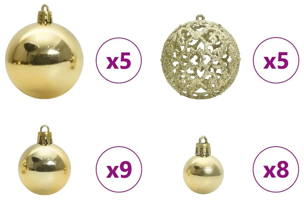 Felfordított Műfenyő Előre Bekapcsolt Karácsonyi Fenyő Gömbökkel Szett