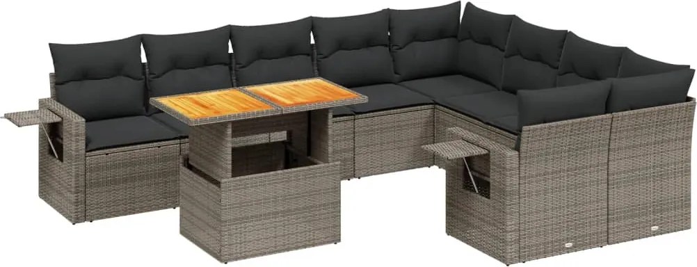 vidaXL 10 részes szürke polyrattan kerti ülőgarnitúra párnákkal