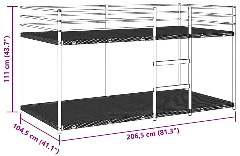 fehér acél emeletes ágy matrac nélkül 100 x 200 cm