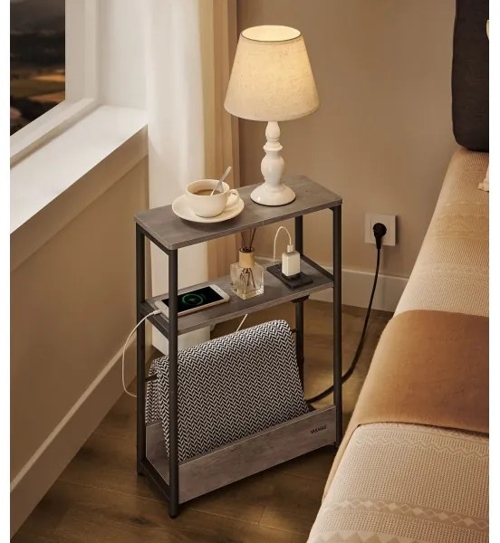 Oldalsó asztal beépített konnektorral és USB-portokkal ROD barna/fekete