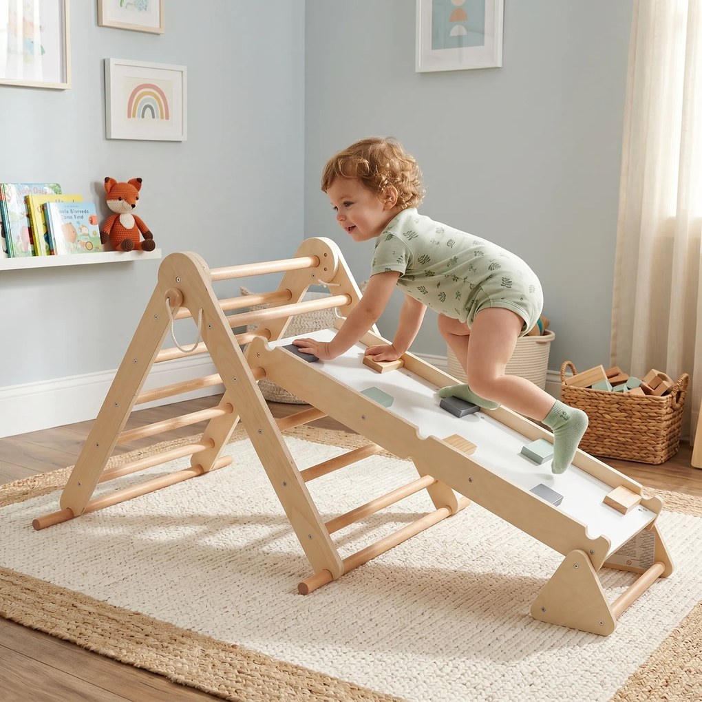Montessori Pikler-háromszög 3 az 1-ben, természetes/színes, OPRIN