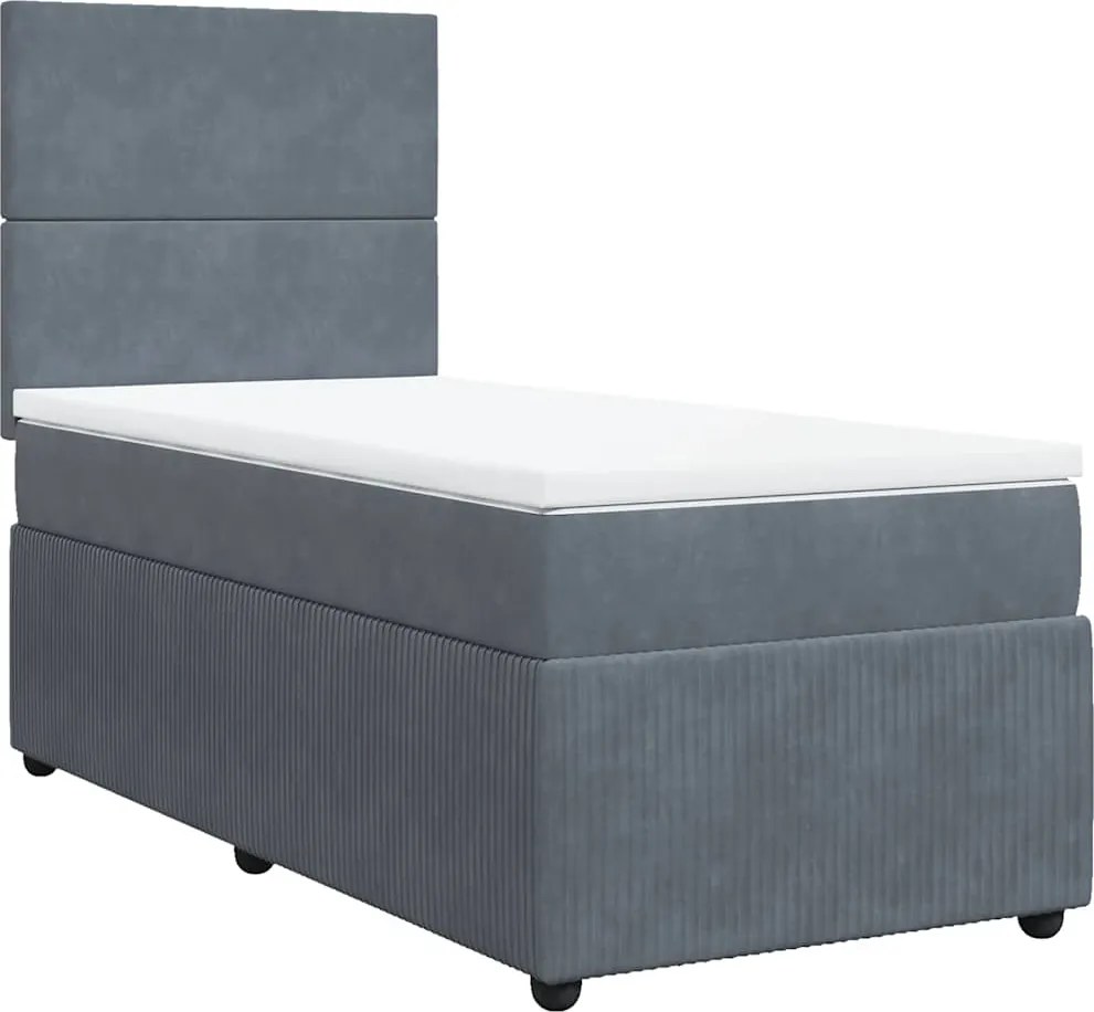 vidaXL sötétszürke bársony rugós ágy matraccal 90 x 200 cm