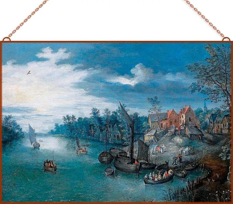 Joseph van Bredael - A river landscape with boats üvegkép, falikép