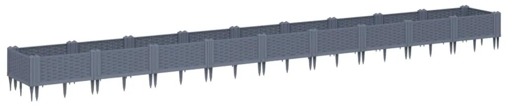 szürke PP kerti virágláda cövekekkel 362,5 x 42,5 x 28,5 cm