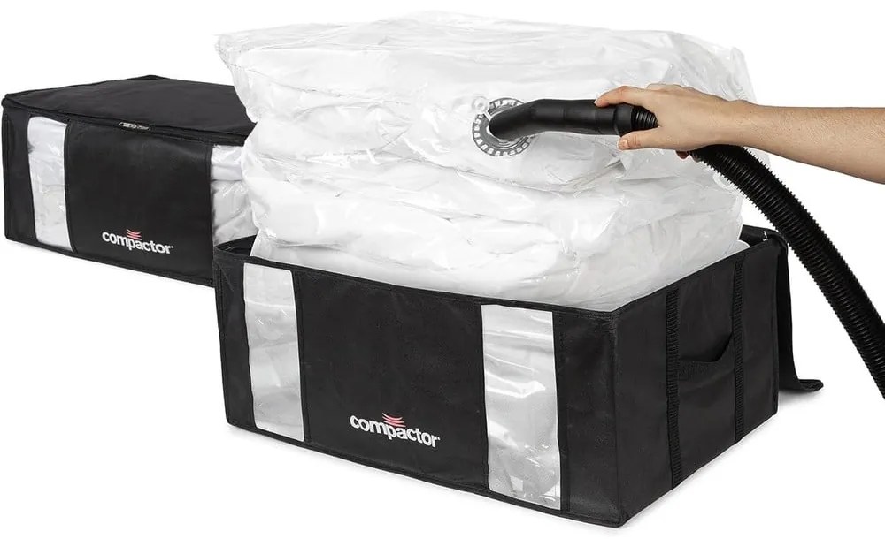 Vákuumos-megerősített textil ruhatároló doboz szett 2 db-os 65x45x27 cm Black Edition – Compactor