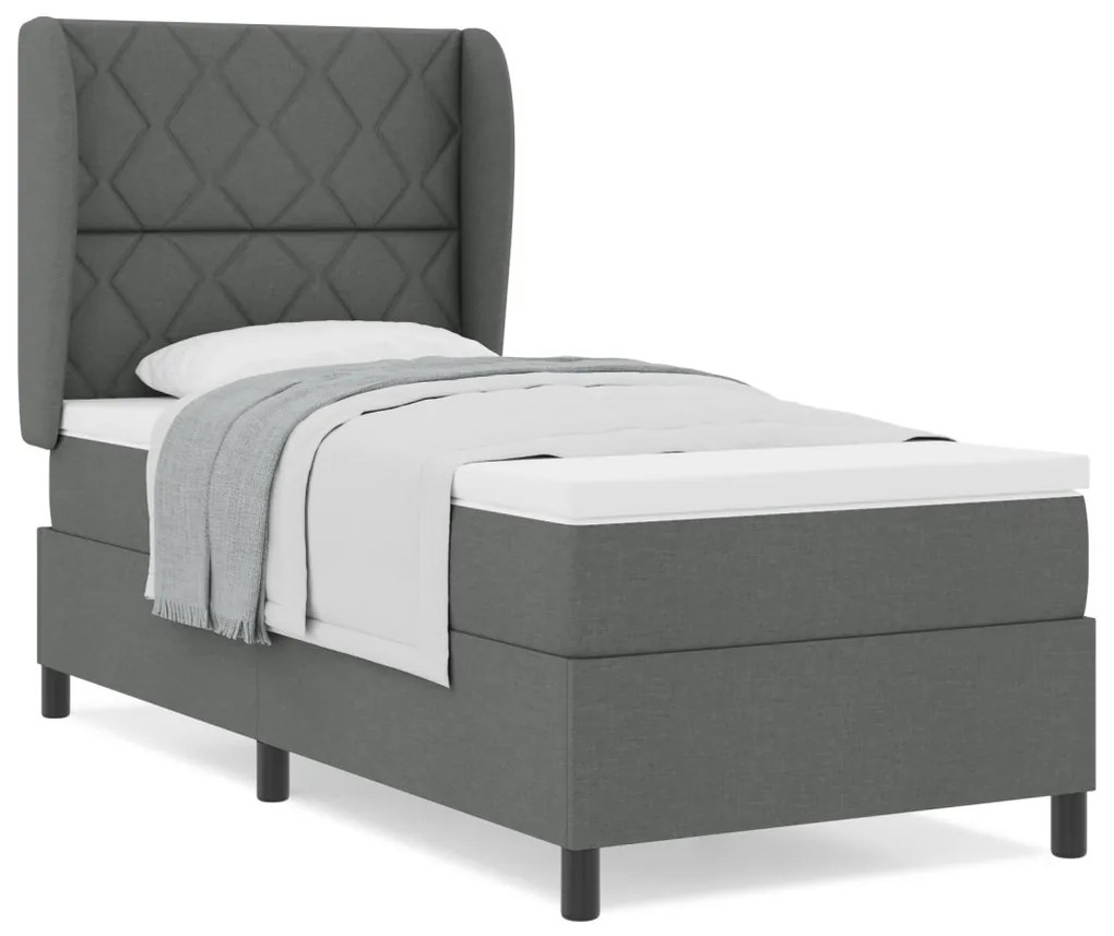 Boxspring Ágy Mattal - Sötétszürke, 90x190 cm, Szövet
