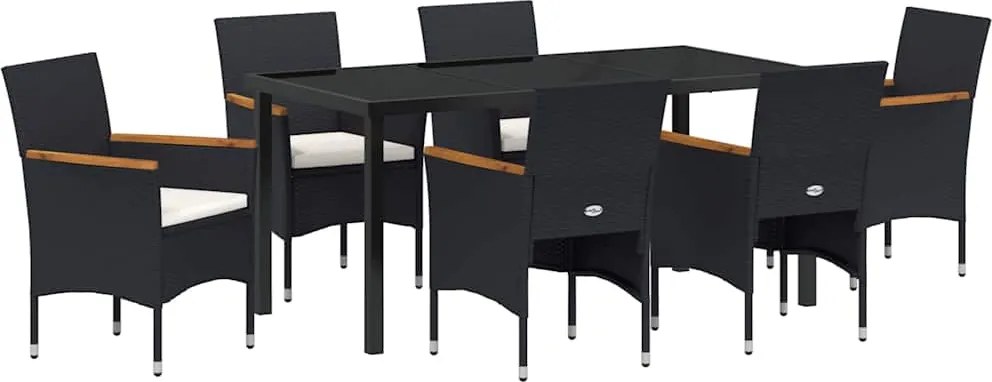 vidaXL Kert étkező szett párnával 7 pcs Fekete polirattan