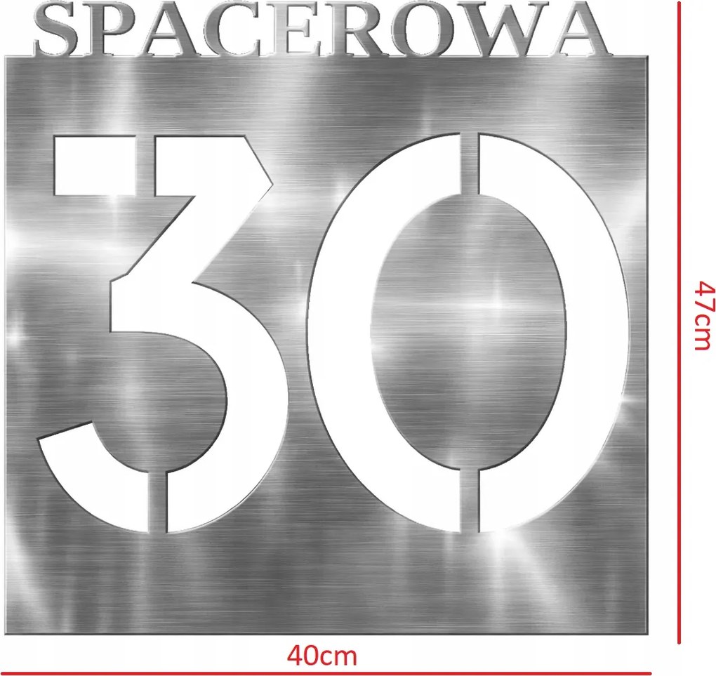 Címtábla számjegy rozsdamentes acél 40x47cm házszám utca Cnc lézer