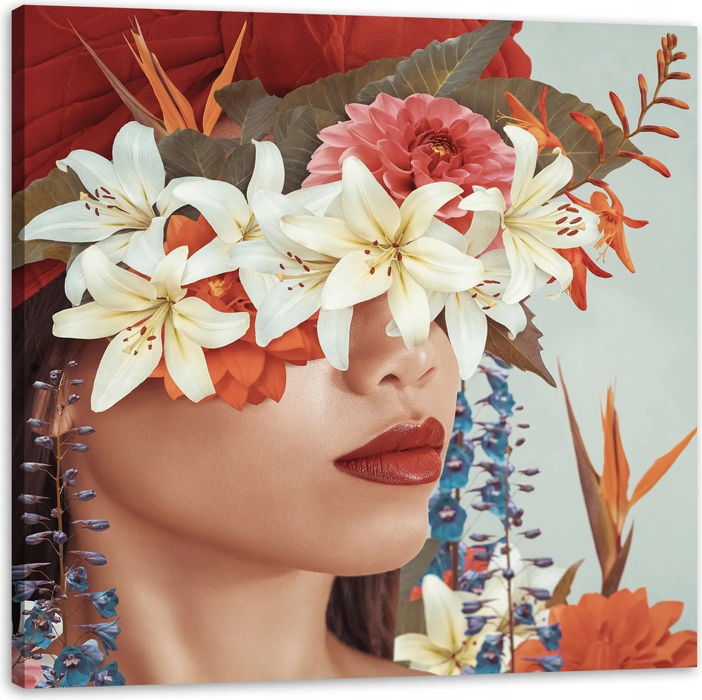 Vászonkép Nő Száj Virágok Természet 80X80 cm Ideális ajándék
