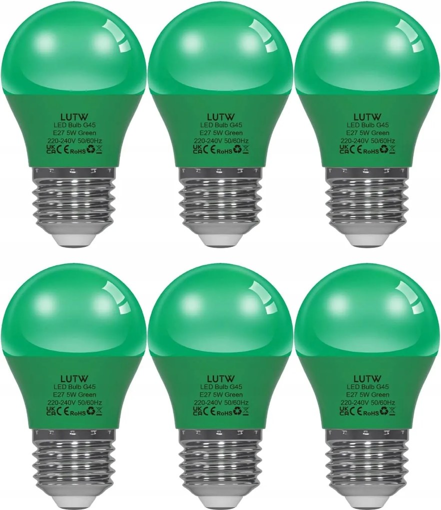 6 db Színes Led Izzó E27 G45 5W 450lm Zöld