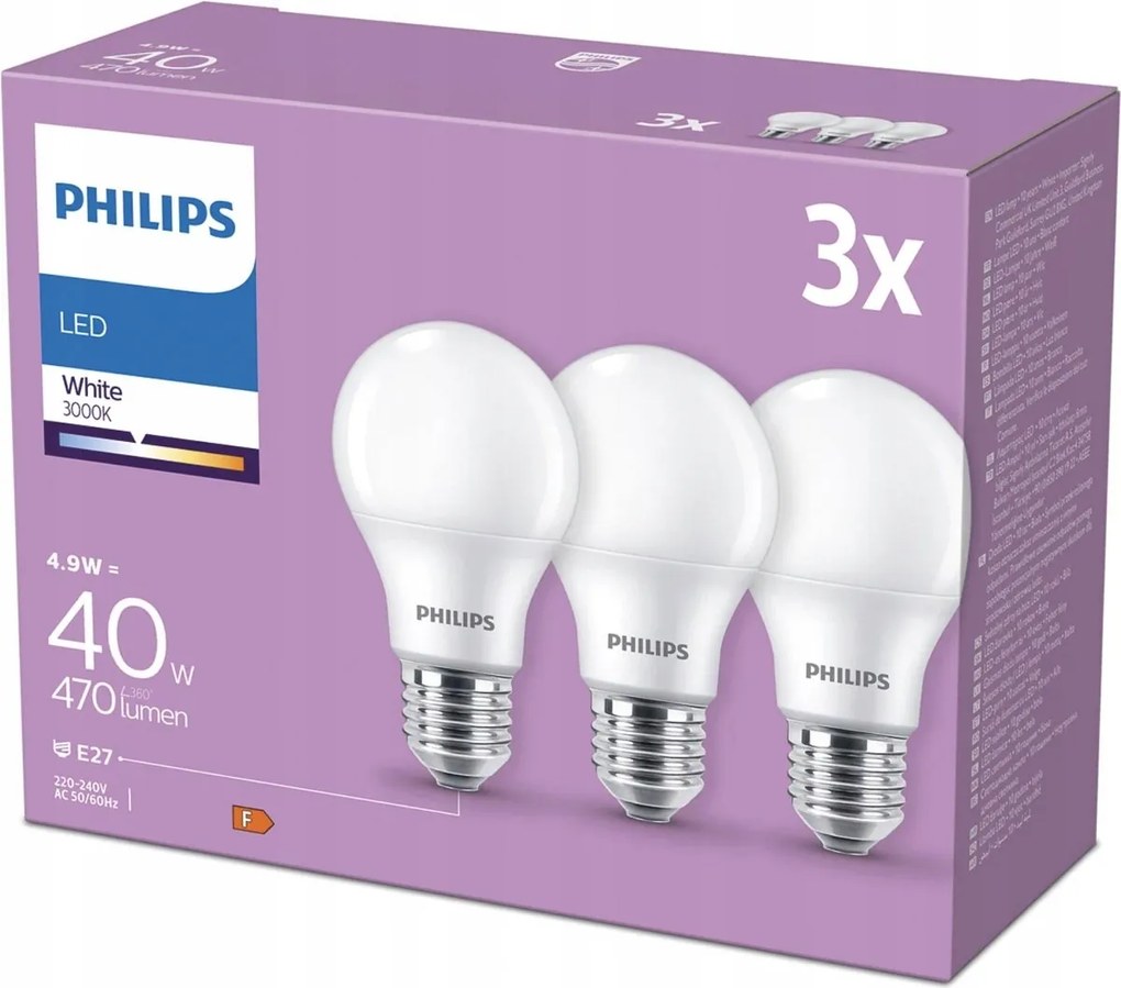 Philips Led Izzók 470 3000KW E27 4.9w 3db