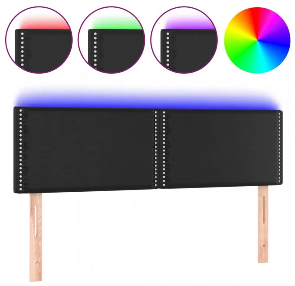fekete műbőr LED-es fejtámla 144 x 5 x 78/88 cm