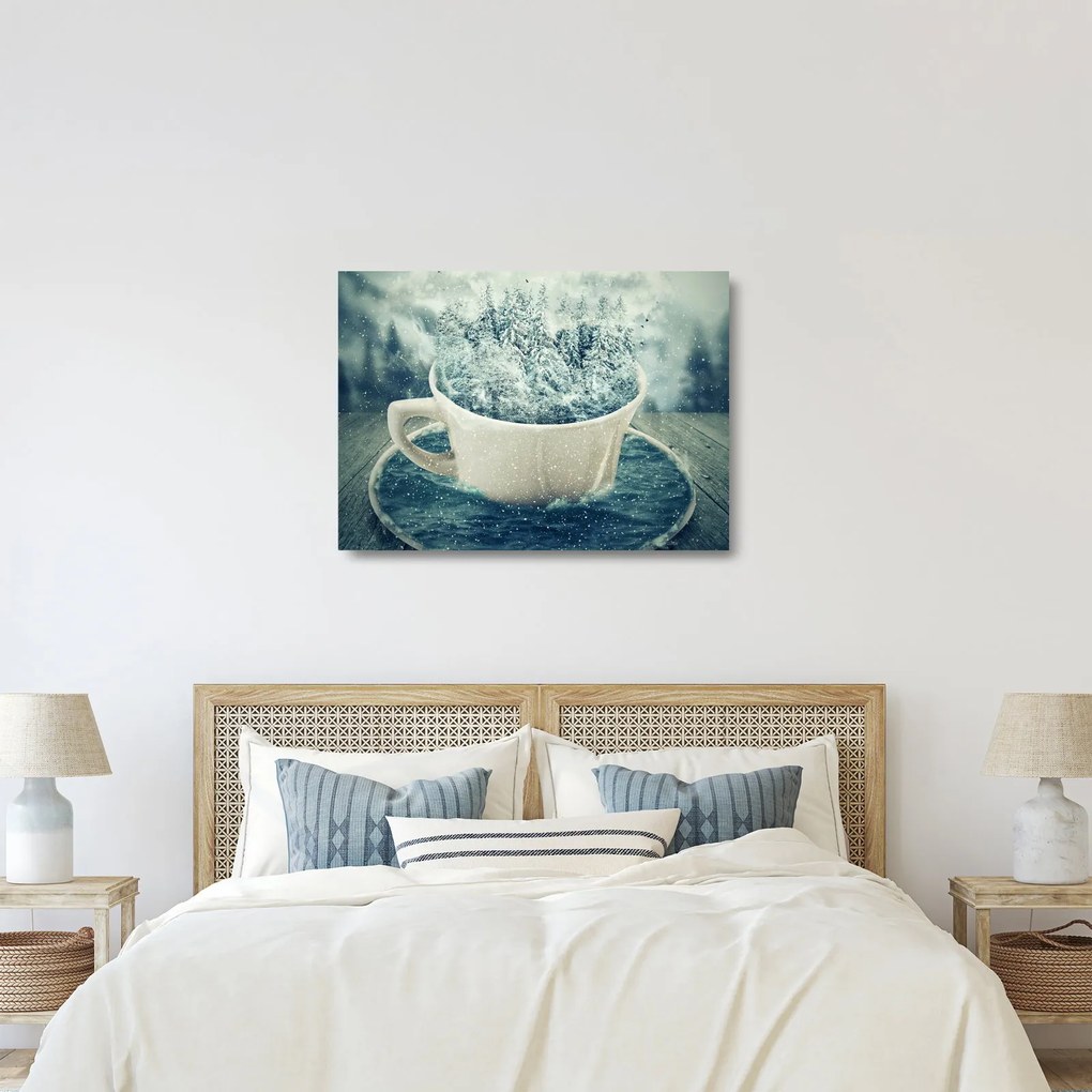 Kép - Téli világ egy bögrében (üvegen) (70x50 cm)