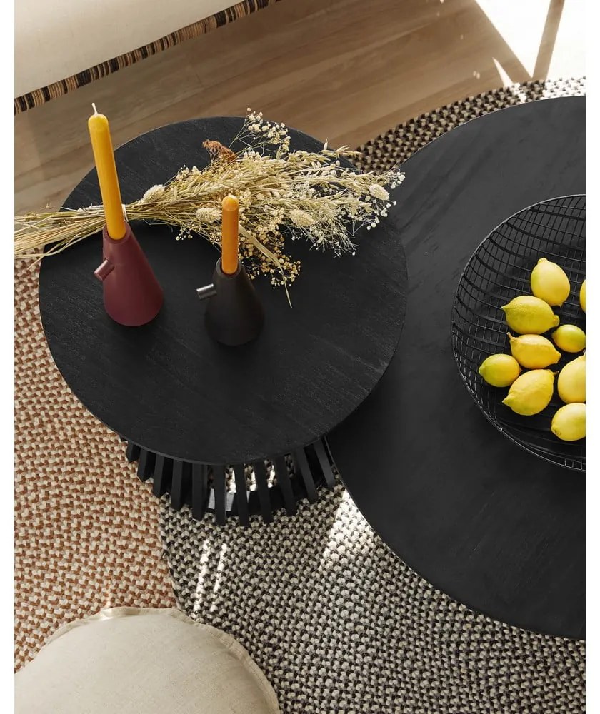 Irune fekete teakfa dohányzóasztal, ⌀ 80 cm - Kave Home