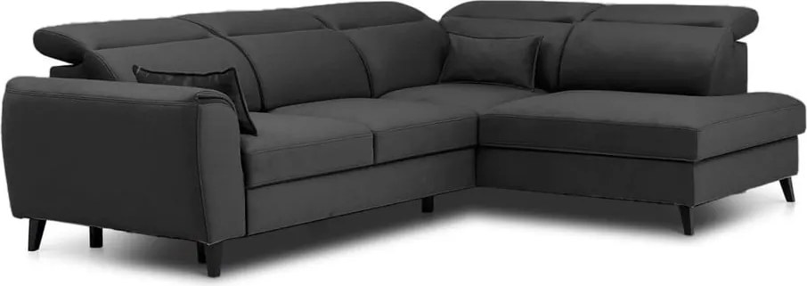 Sötétszürke bársony kinyitható-tárolóhelyes sarokkanapé (jobb oldali-L alakú) Noble – ELTAP