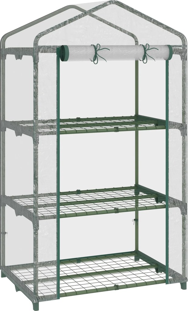 Outsunny 3-Szintes Kerti Üvegház 3 Polccal és 1 Cipzáras Ajtóval Virágok és Zöldségek Ültetéséhez 69x49x125 cm Átlátszó | Aosom