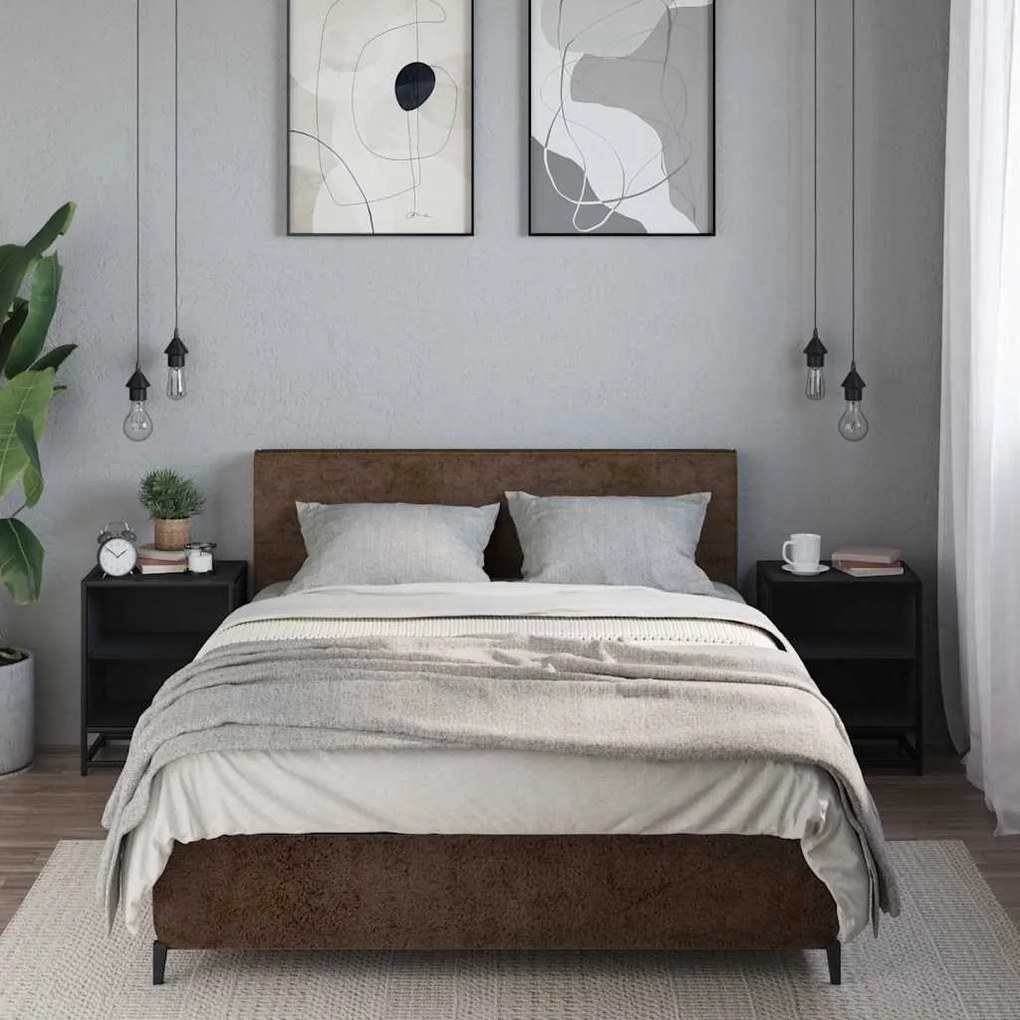 Éjjeliszekrények 2 db Fekete 40x31x50 cm Méretezett fa és fém