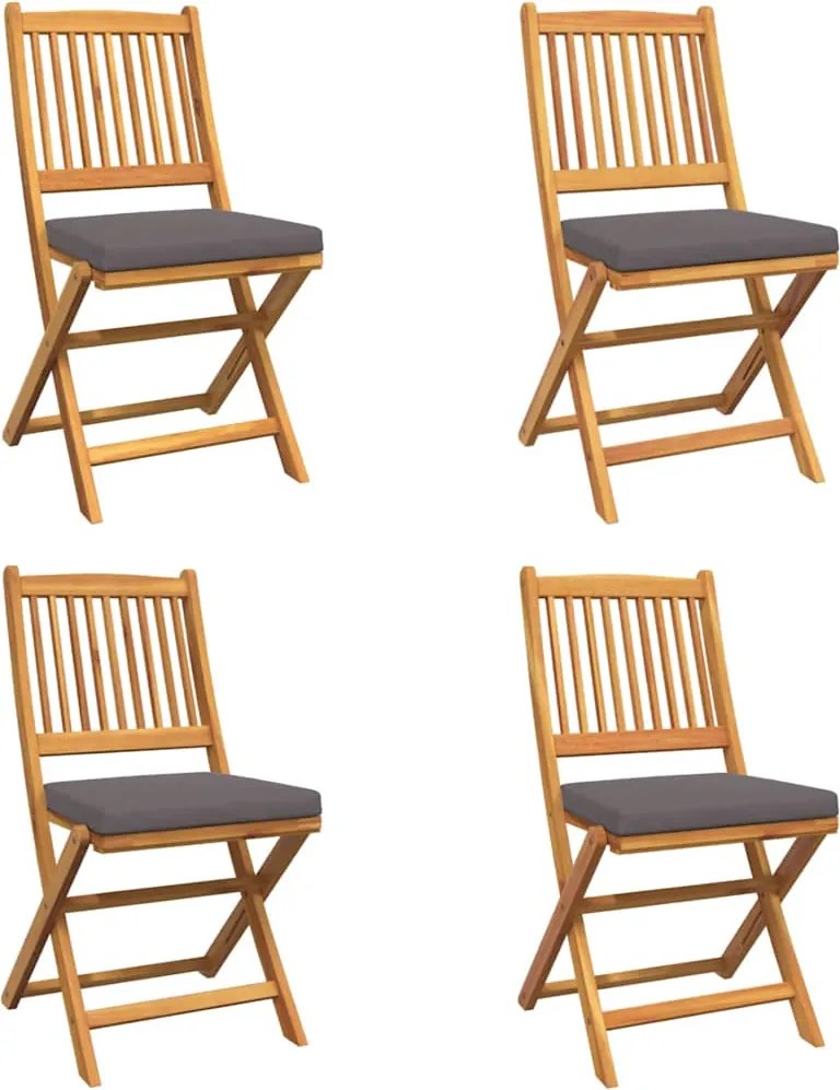 vidaXL Összecsukható szék 4 pcs Szürke 49 x 57.5 x 92cm Tömör akácfa