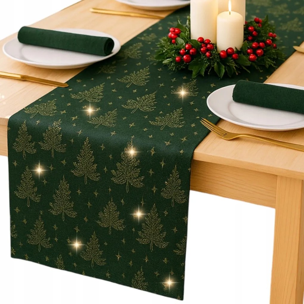 Karácsonyi Futófelület Zöld arany karácsonyfa Karácsony 60x120 Karácsony