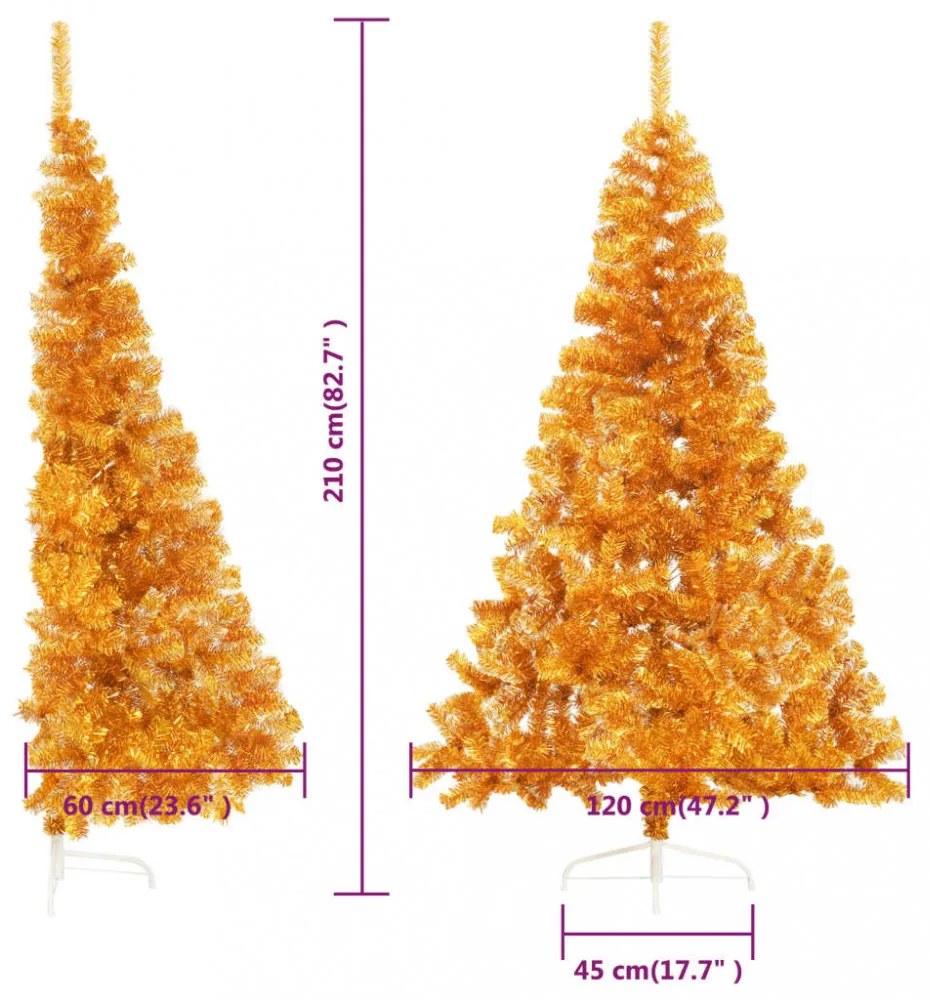 aranyszínű PET fél műkarácsonyfa állvánnyal 210 cm