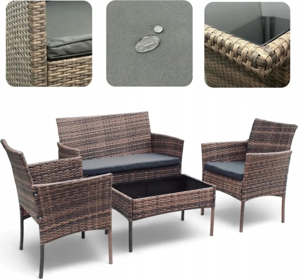Elegáns rattan kerti kanapé szett asztallal